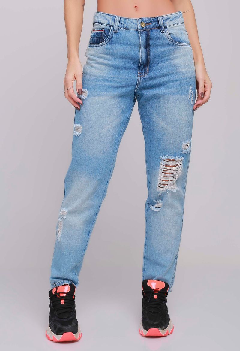 calça Feminina jeans mom destroyed rasgada moda blogueira - CDM