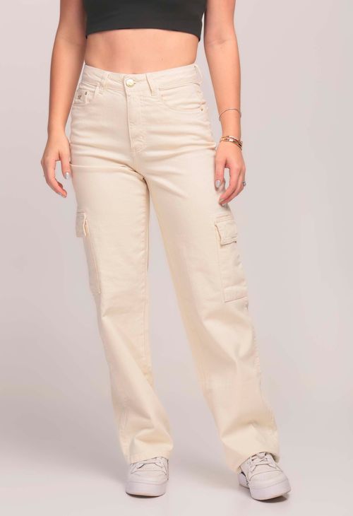 Calça Jeans Cargo Feminina Off White