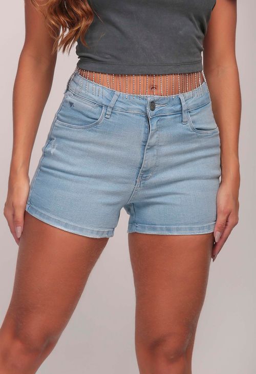 Shorts Jeans Cintura no Lugar Feminino Claro 24417