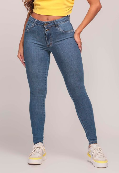 Calça Jeans Skinny Feminina Com Dois Botões