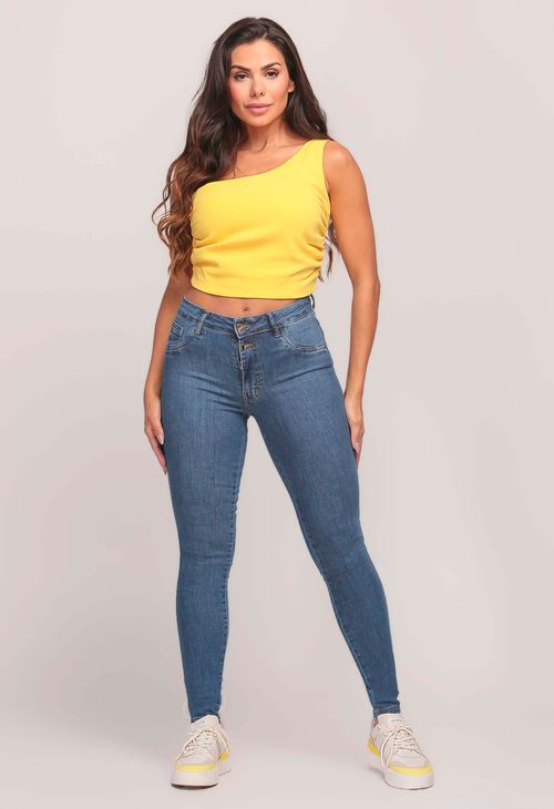 Calça Jeans Skinny Feminina Com Dois Botões