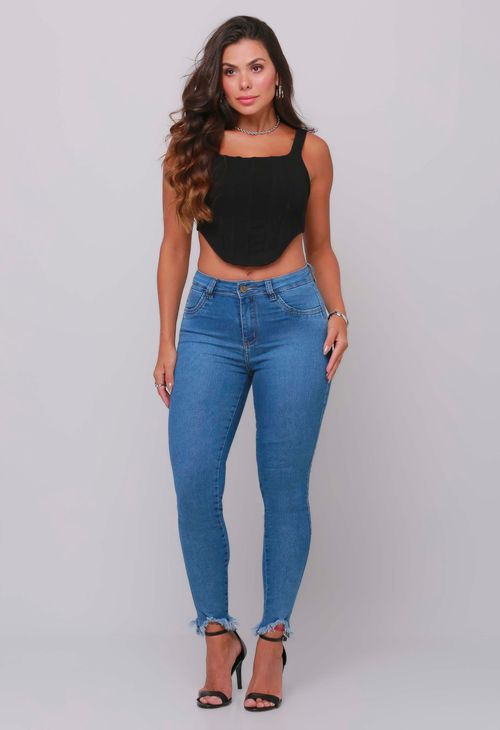 Calça Jeans Cigarrete Feminina Levanta Bumbum Desfiada 24813