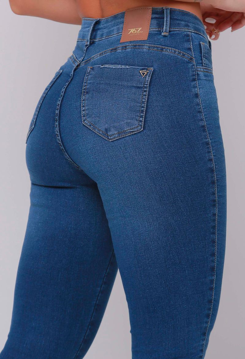 Calça Jeans Cós Alto Strech Elastico Na Cintura