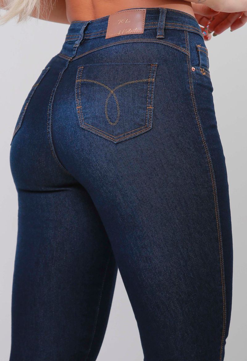 Calça Jeans Feminina Skinny Premium Desfiada Cintura Alta Azul no