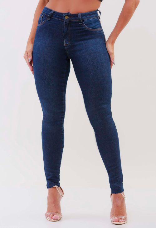 Calça Jeans Skinny Feminina Com Barra Corte a Fio Escura