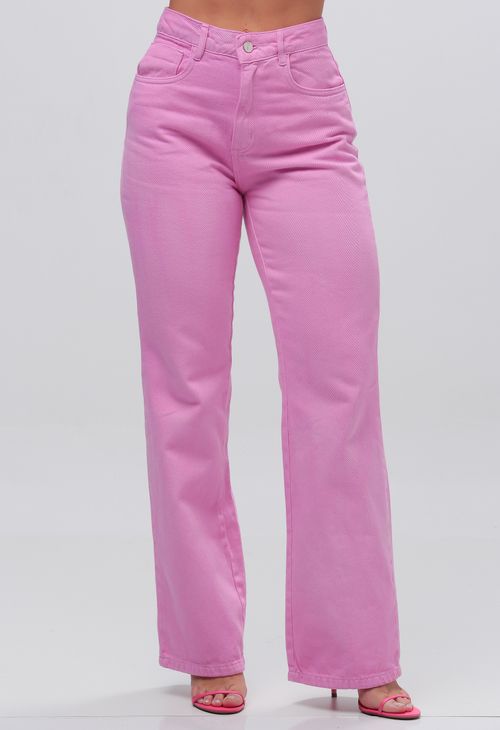 Calça Jeans Wide Leg Feminina Rosa Claro 25761