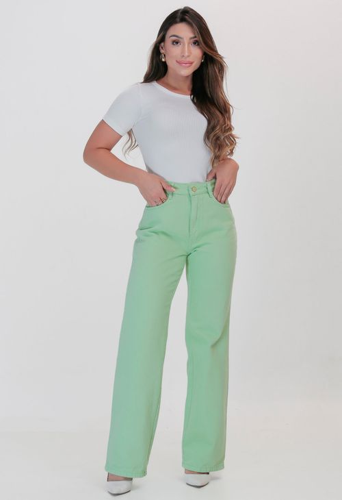 Calça Jeans Wide Leg Feminina Verde 25786