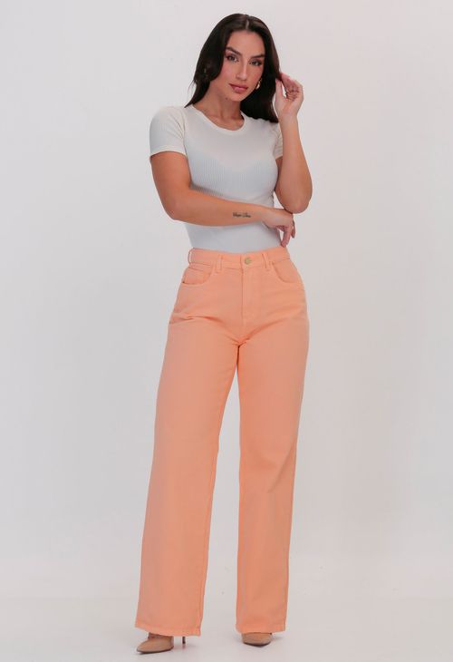 Calça Jeans Wide Leg Feminina Laranja 25782