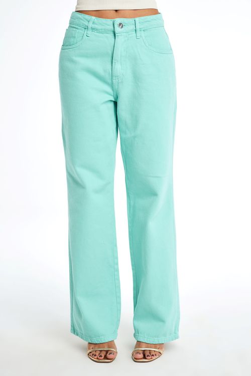 Calça Jeans Wide Leg Feminina Verde Menta 25762